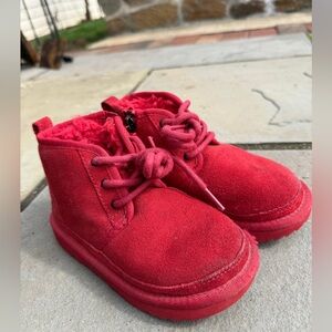 UGG Kids Red Suede Lace-Up Booties